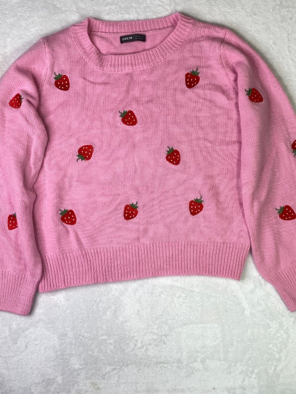 Shein Pink Strawberry Pull Over Sweater in Size Medium